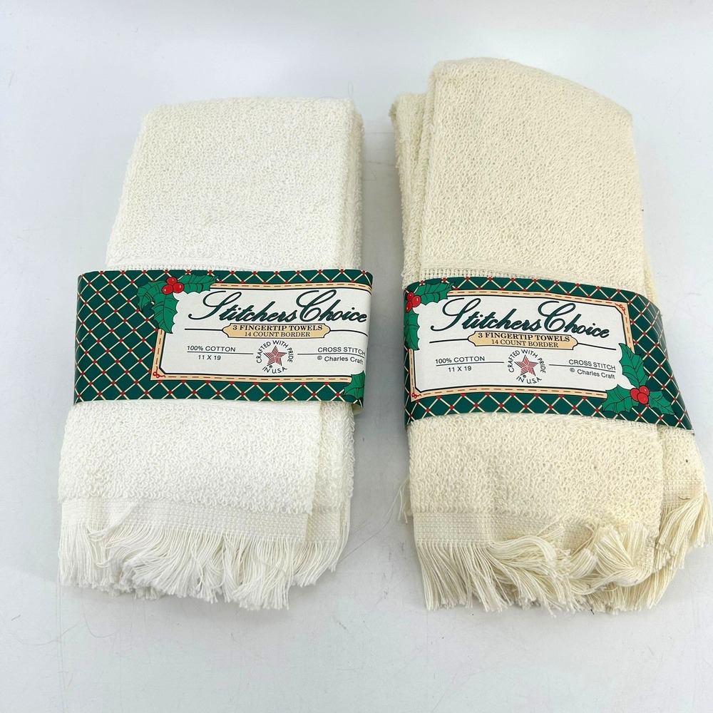Stitchers Choice 5 Fingertip Towels 14 Count Border Cross Stitch Cotton 11x19
